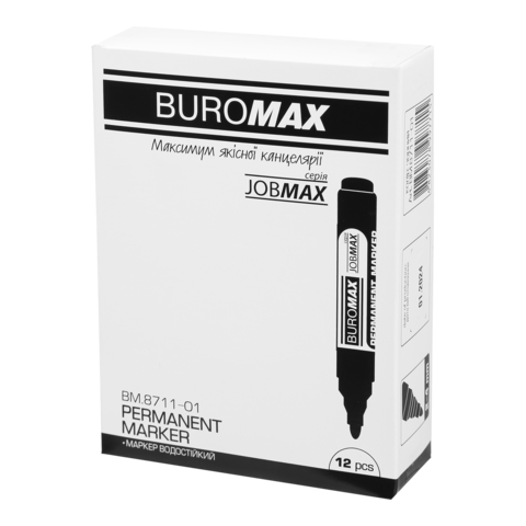 Маркер водостійкий, JOBMAX, 2-4 мм, чорний, BUROMAX BM.8711-01